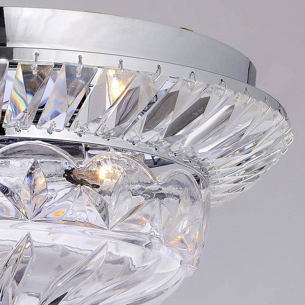 Elegant Chrome and Crystal Flush Mount Chandelier, 13.2" Wide