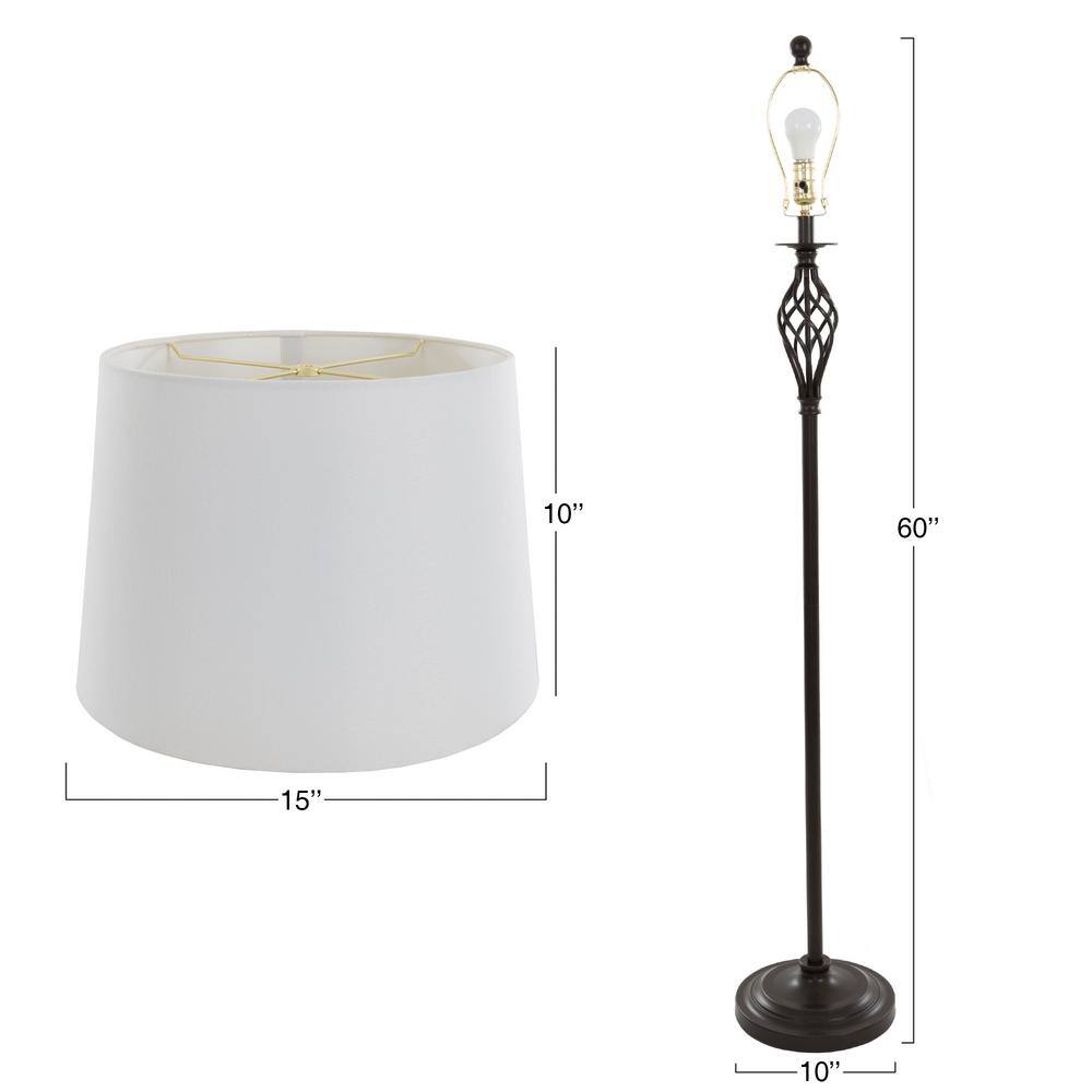 Elegant Spiral Cage Bronze Table and Floor Lamp Set with Cream Drum Shades