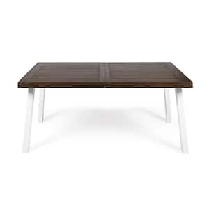 Della Dark Brown Wood and White Rustic Metal Outdoor Dining Table