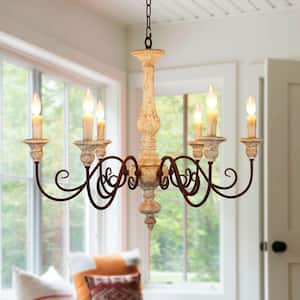 Cellore 6-Light French Country Weathered Wood Chandelier, Shabby Chic Wooden Chandelier for Living Room, Dining Room
