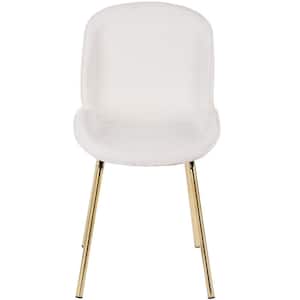 Leandro White Boucle Cute Dining Room and Kitchen Chair with Gold Metal Legs (Single)