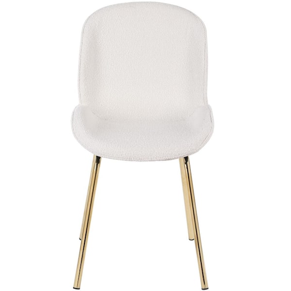 Ashcroft Furniture Co Leandro White Boucle Cute Dining Room and Kitchen Chair with Gold Metal Legs (Single)