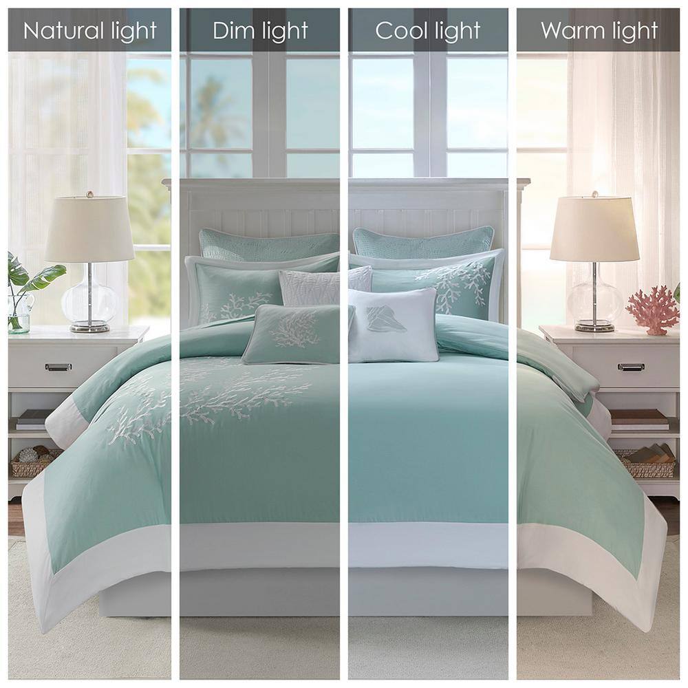 Turquoise Cotton Jacquard Coastal Queen Duvet Cover Set