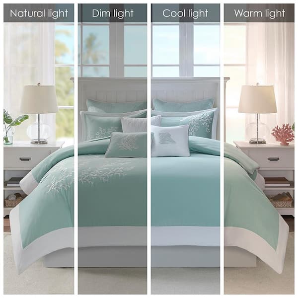 Coastline 3-Piece Aqua Cotton Full/Queen Duvet Cover Set