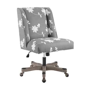 Door Chester Grey Embroidered Linen Office Chair with Grey Wash Wood Base