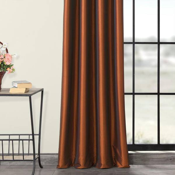 Exclusive Fabrics Furnishings Copper Brown Faux Silk Grommet Blackout Curtain 50 In W X 96 L Ptch B209 Gr Exclusive Fabrics Furnishings Copper, Copper Brown Faux Silk Taffeta Curtain Panel Set