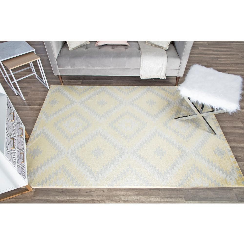 Sunflower Yellow and Gray Synthetic Area Rug, 2' x 4'