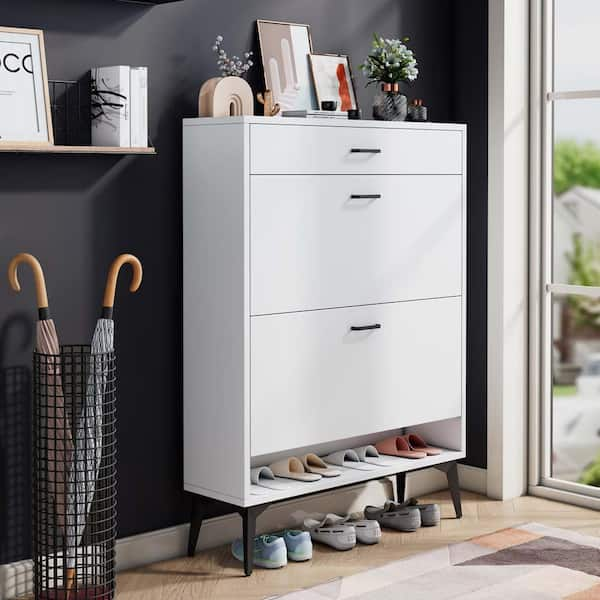 33.4 in. H x 31.5 in. W White Wood Shoe Storage Cabinet