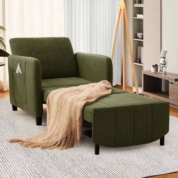 Unbranded 84 in. Metal Pull Out Chair and Single Sofa Bed Outdoor Rocking Chair with Green Cushion for Living Room
