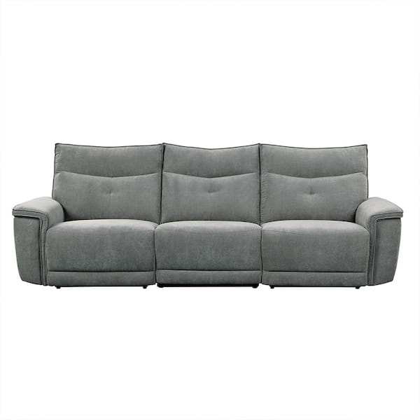 Lazzara Marta 110 in. W Straight Arm Textured Fabric Rectangle Power Double Reclining Sofa with Power Headrests in Dark Gray