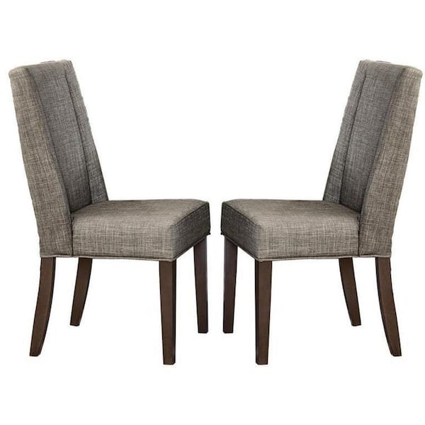 Benjara Gray and Dark Brown Fabric Side Chair with Shallow Wing Back (Set of 2)
