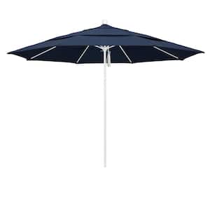 11 ft. White Aluminum Commercial Market Patio Umbrella with Fiberglass Ribs and Pulley Lift in Spectrum Indigo Sunbrella