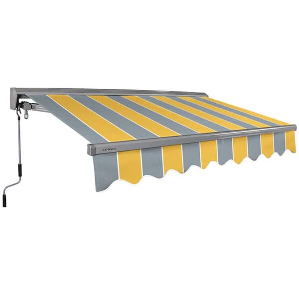 Advaning 10 ft. Classic Series Semi-Cassette Manual Retractable Patio Awning, Yellow Gray Stripes (8 ft. Projection)