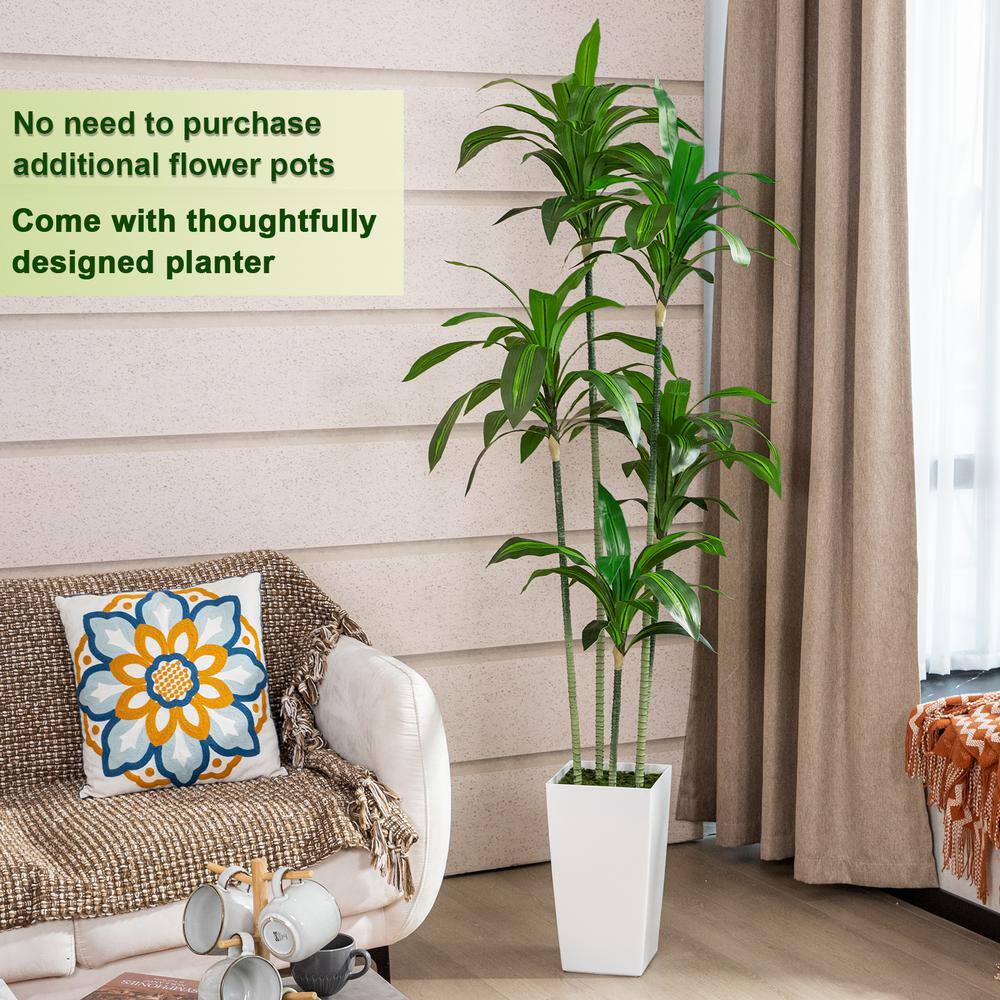 Dracaena 5 ft. Artificial Green Tree in White Plastic Planter