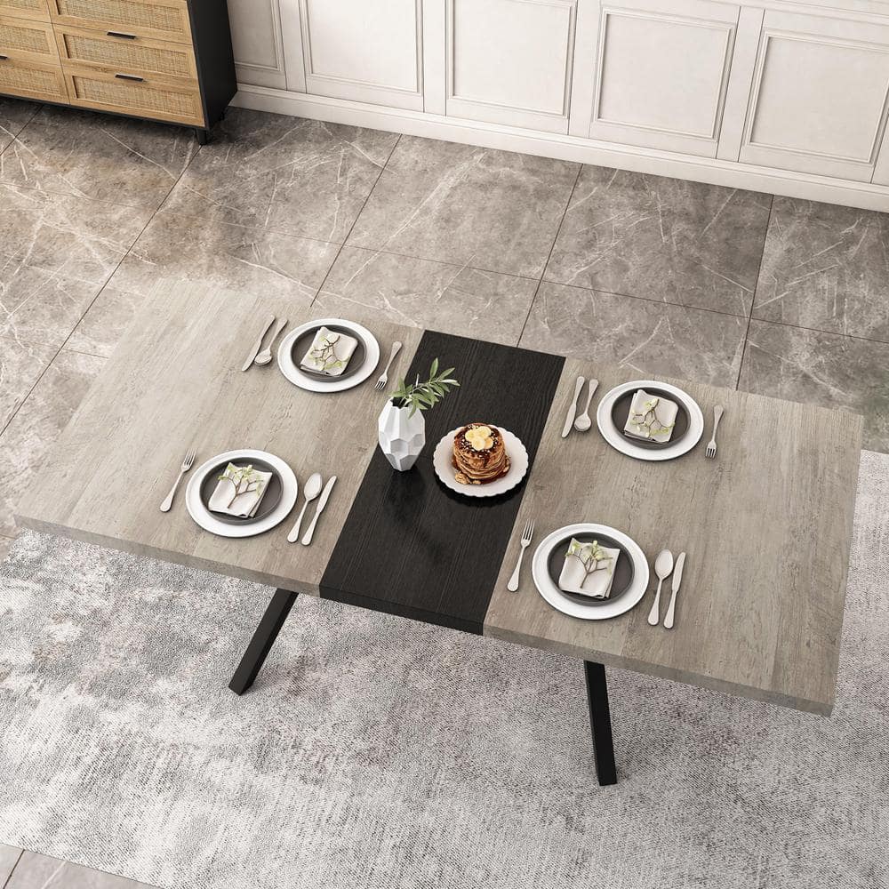 Retro Rectangular Grey Wood 35.43 in. Iron 4 Legs Base Stretch Dining Table