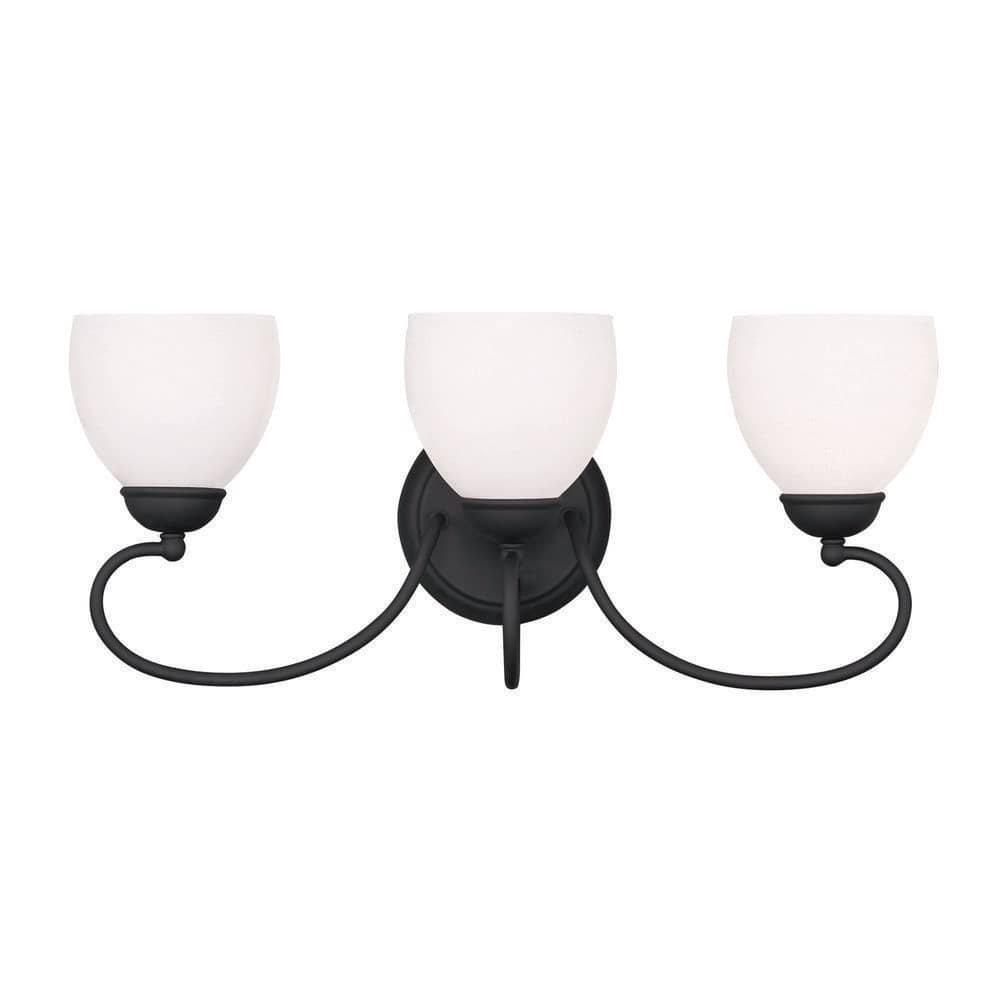 Brookside Transitional 3-Light Vanity in Black with Satin Opal White Glass