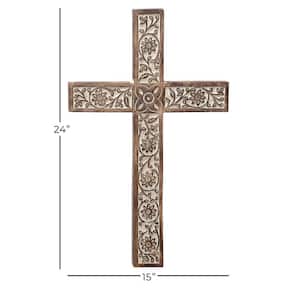 Mango Wood Brown Carved Cross Biblical Wall Decor