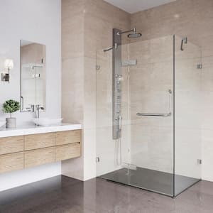 Monteray 34 in. L x 46 in. W x 73 in. H Frameless Pivot Rectangle Shower Enclosure in Brushed Nickel with Clear Glass