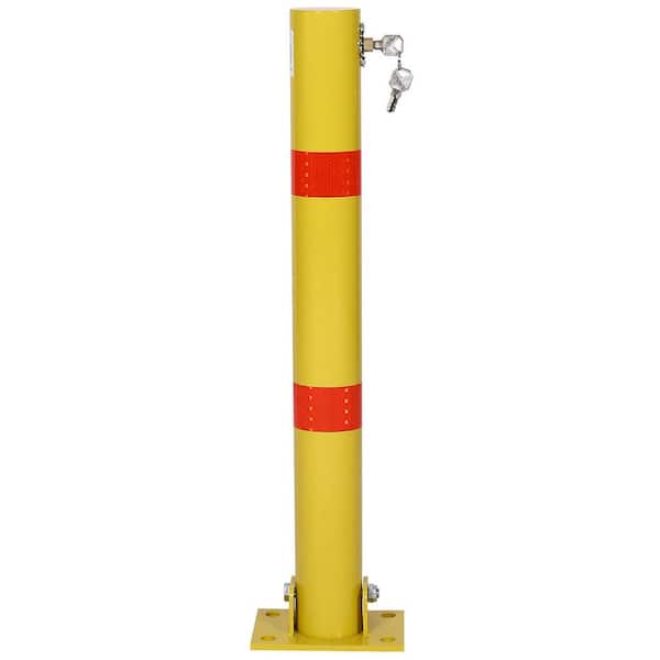 27.6 in. x 3 in. Round Yellow Steel Safety Bollard Parking Bollard, Pole Barrier, Car Parking Protection Post with Lock