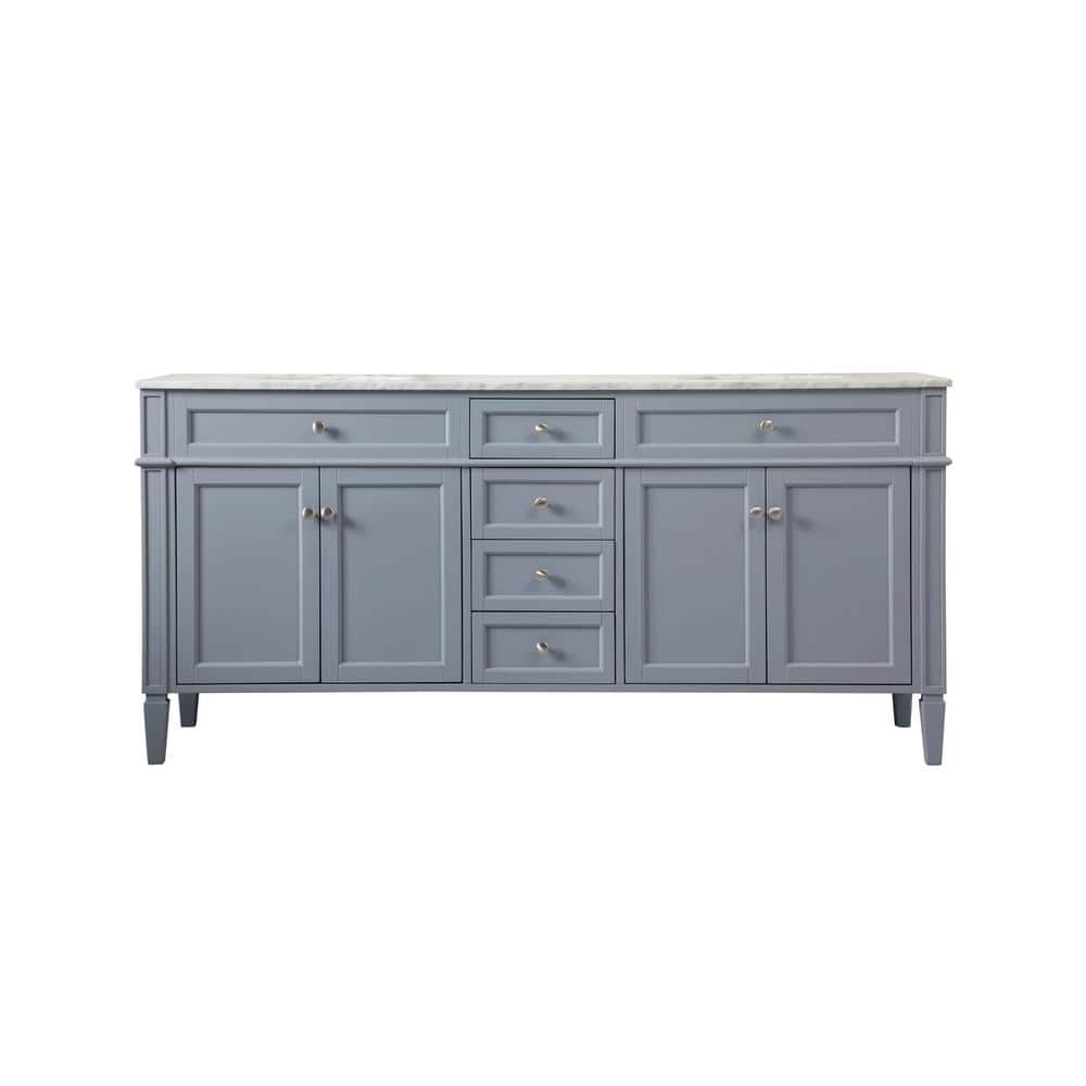 Timeless Home 72 in. W Double Bath Vanity in Grey with Marble Vanity Top in