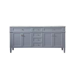 Timeless Home 72 in. W Double Bath Vanity in Grey with Marble Vanity Top in Carrara with White Basin