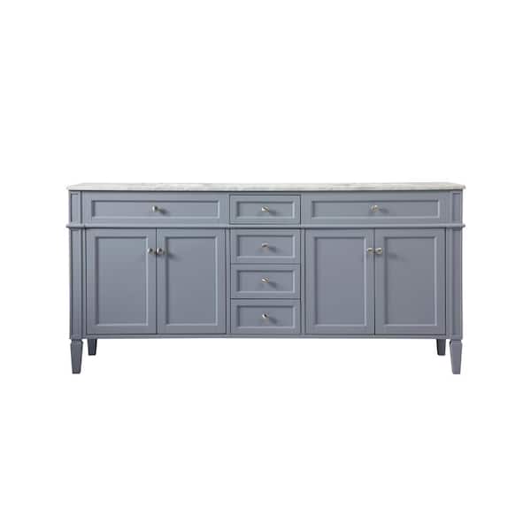 Unbranded Timeless Home 72 in. W Double Bath Vanity in Grey with Marble Vanity Top in Carrara with White Basin