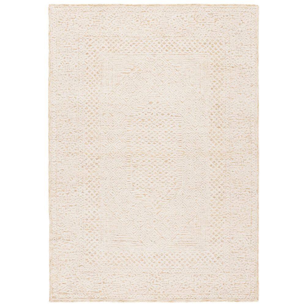 Ivory and Gold Geometric Hand-Tufted Wool Area Rug, 5' x 8'