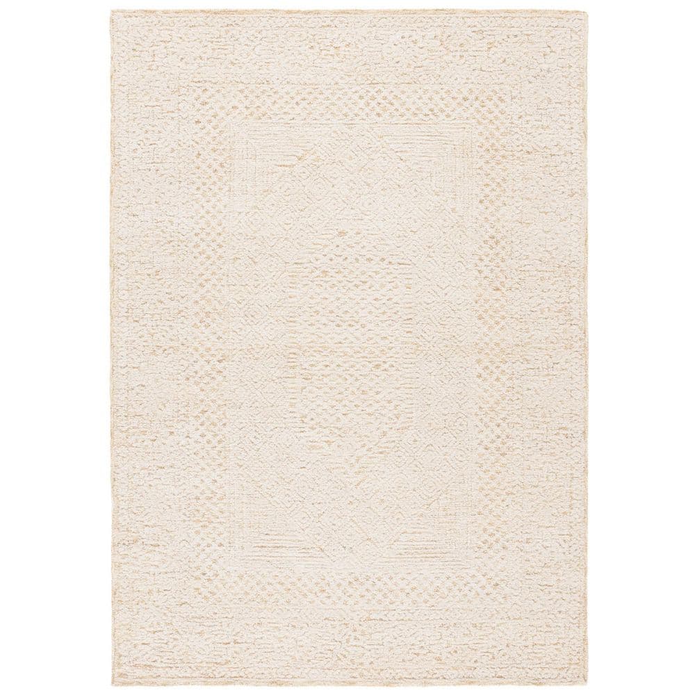 Ivory and Gold Geometric Wool Handmade Area Rug 6' x 9'