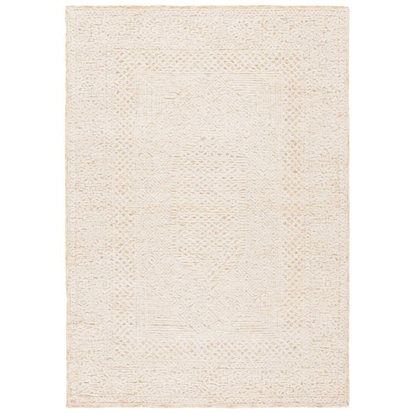 Textural 6 ft. x 9 ft. Gold/Ivory Monochrome Border Area Rug