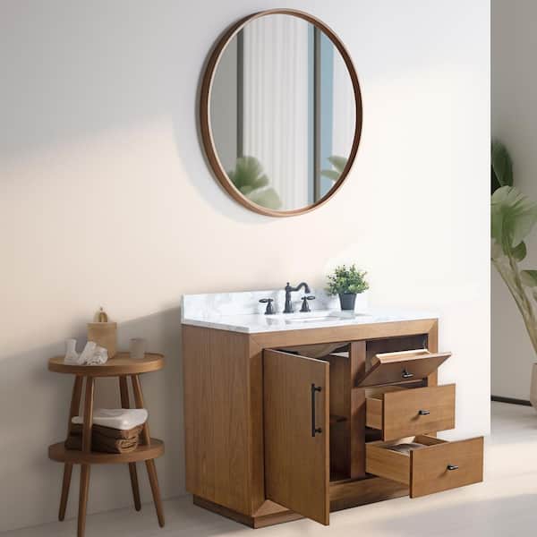 Vanity Art 42 in. W x 21.5 in. D x 34 in. H Single Sink Bathroom Vanity in Tan with Arabescato White Engineered Marble Top