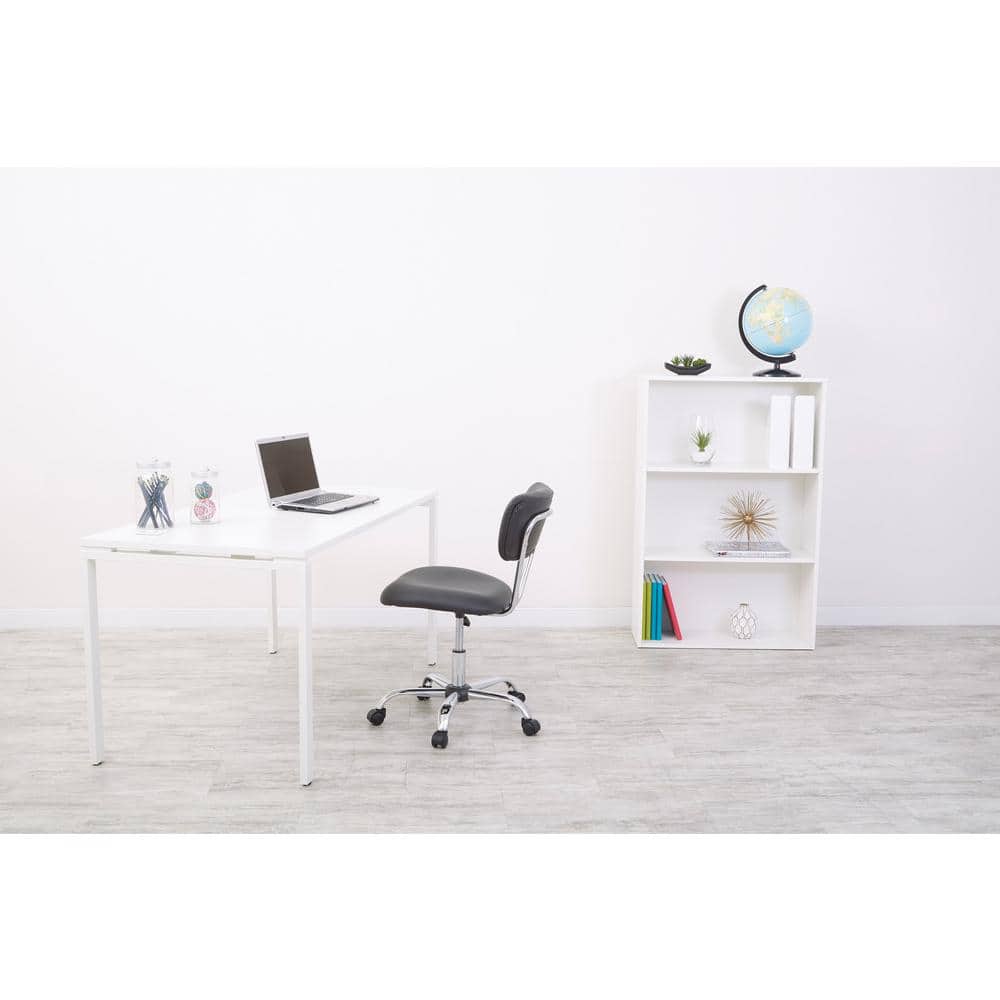 Black Vinyl Armless Swivel Task Chair with Silver Frame