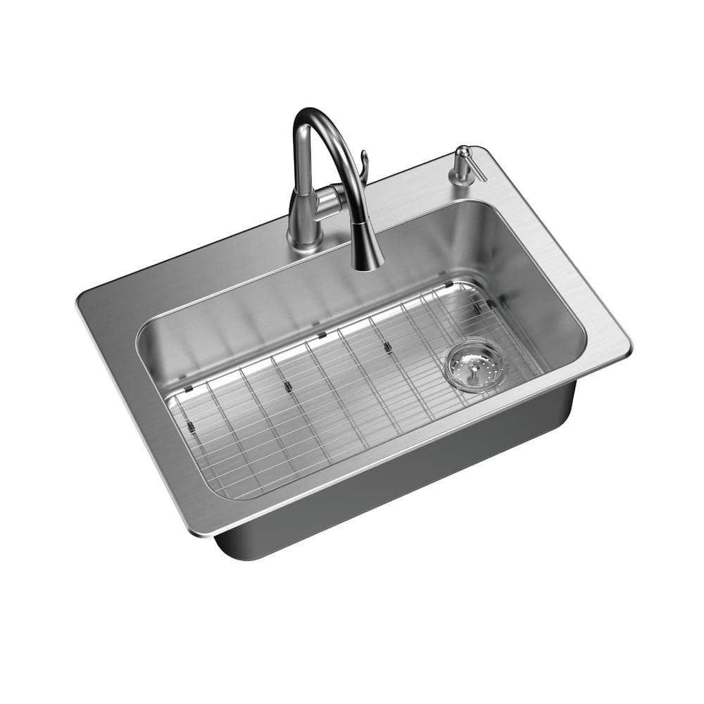 Glacier Bay All in One Drop in/Undermount 20G Stainless Steel 20 in. Single  Bowl Kitchen Sink with Right Drain with Pull Down Faucet VT2022D20