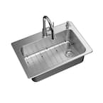 All-in-One Drop-in/Undermount 18G Stainless Steel 33 in. Single Bowl Kitchen Sink with Right Drain with Pull-Down Faucet