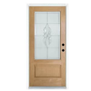 36 in. x 80 in. Scotia Light Oak Left-Hand Inswing 3/4 Lite Decorative Fiberglass Prehung Front Door