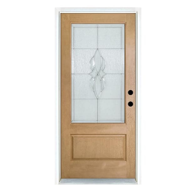 MP Doors 36 in. x 80 in. Scotia Light Oak Left-Hand Inswing 3/4 Lite Decorative Fiberglass Prehung Front Door