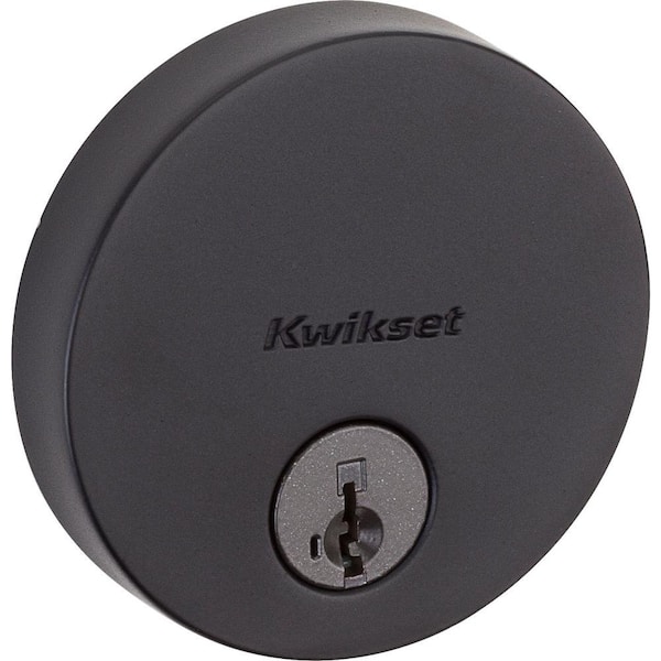 Kwikset Uptown Low Profile Round Contemporary Matte Black Single Cylinder Deadbolt Featuring SmartKey Security