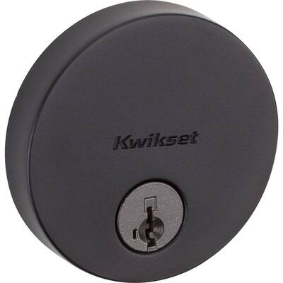 Uptown Low Profile Iron Black Round Contemporary Single Cylinder Deadbolt featuring SmartKey Security