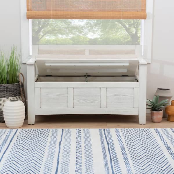 Linon Home Decor Carlton Smokey White Dining Bench Low back with