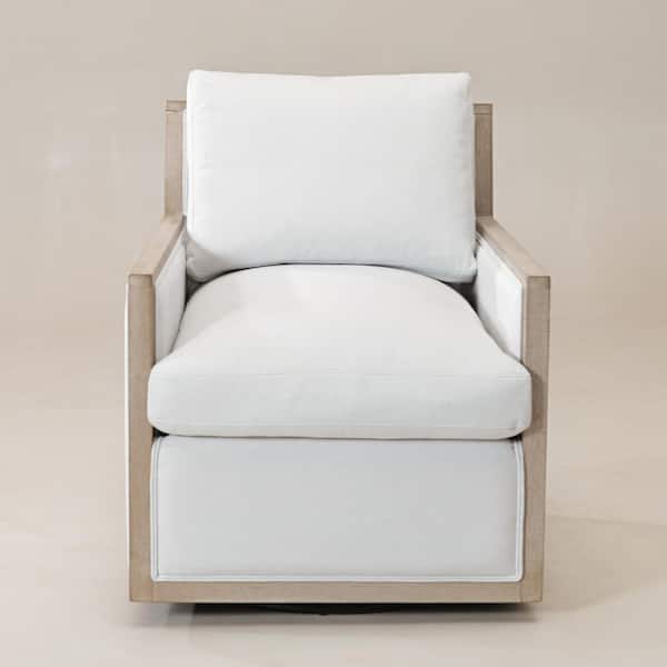 Ivory Modern Performance Fabric Upholstered Swivel Armchair with Down Filled Cushion and Pillow Back