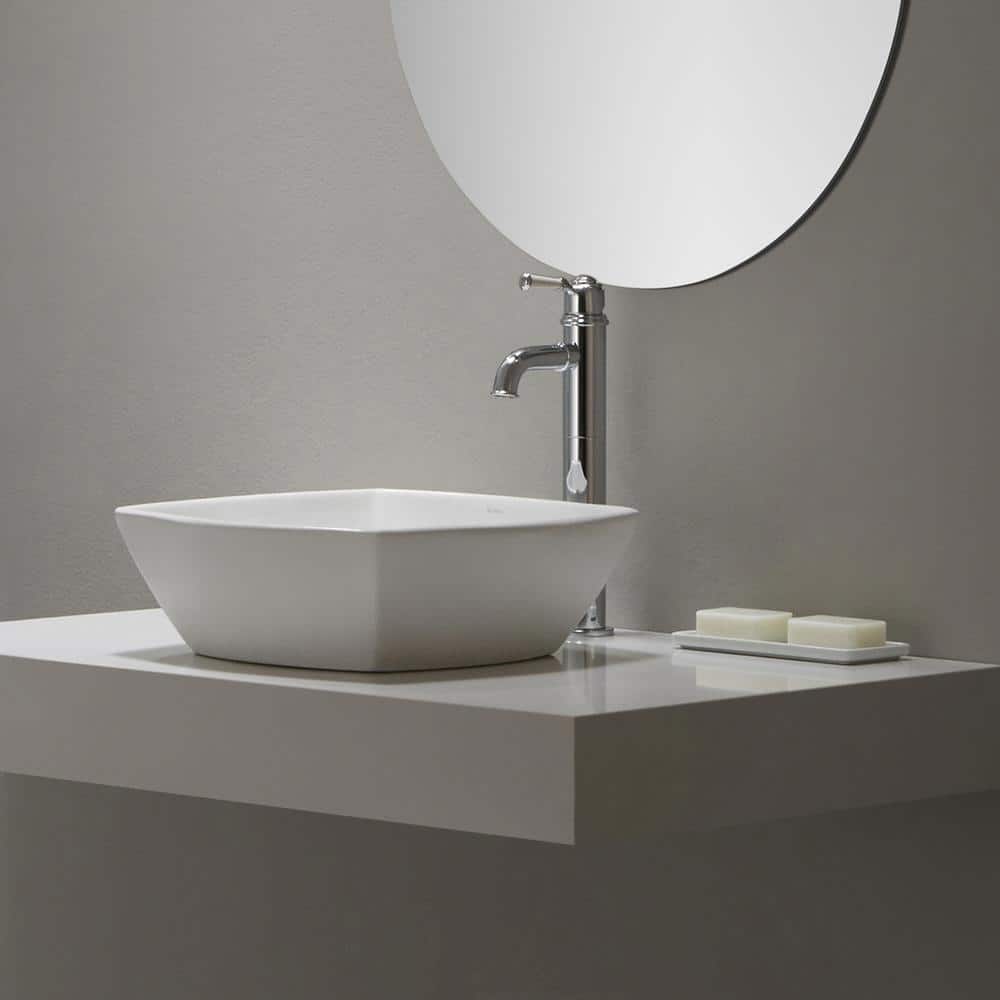 16.5 Inch White Ceramic Square Vessel Sink
