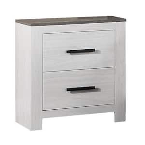 24 in. White, Black, and Gray 2-Drawer Wooden Nightstand