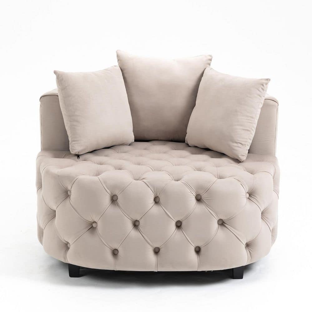 Khaki Classical Velvet Accent Chair Barrel Chair