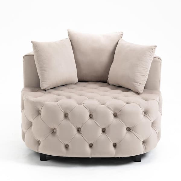 Unbranded Khaki Classical Velvet Accent Chair Barrel Chair