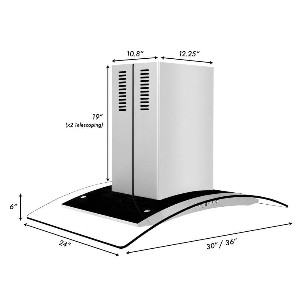36" Stainless Steel Convertible Island Range Hood with Glass Canopy