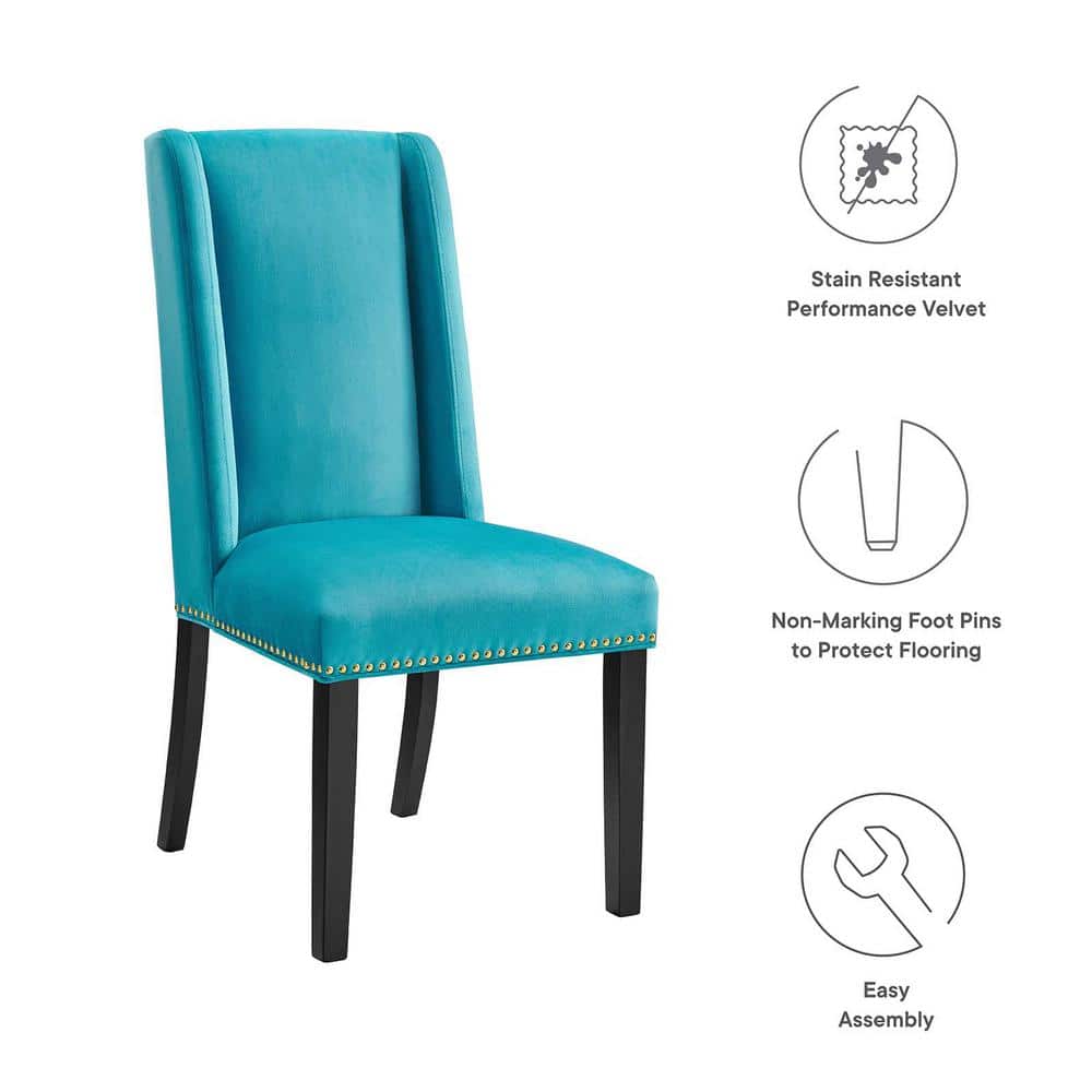 Elegant Blue Velvet Upholstered Side Chair with Nailhead Trim