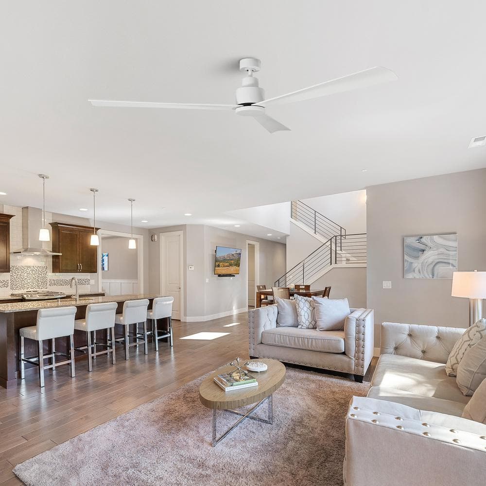 52" Matte White Ceiling Fan with Remote Control and Reversible Blade