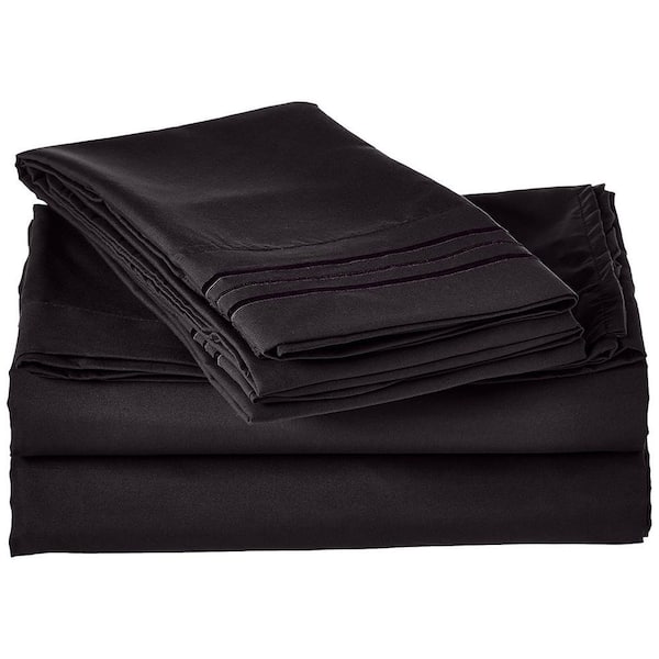 4-Piece Black Solid Microfiber Queen Sheet Set
