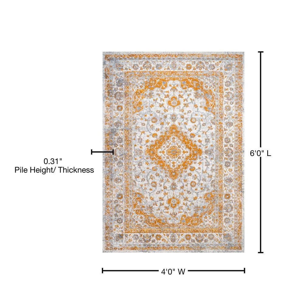Indhira Orange and Cream Medallion 4' x 6' Area Rug