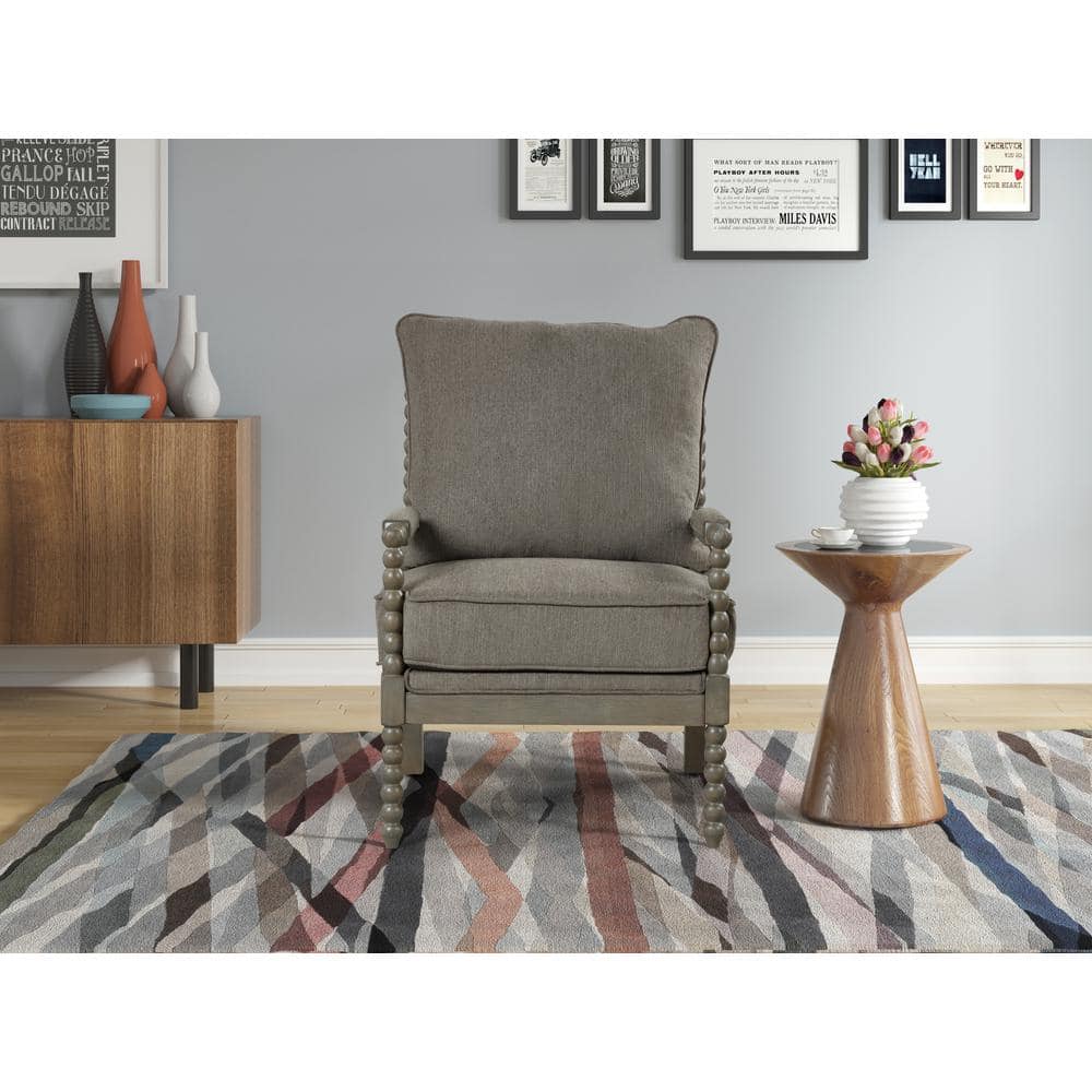 Rustic Taupe Cushioned Accent Armchair with Antique Grey Wooden Frame