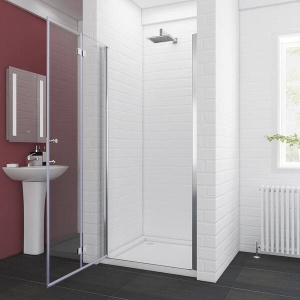 Boyel Living 36 in. W x 72 in. H Pivot Semi-Frameless Bi-Fold Shower Glass Door, Clear Glass, Chrome